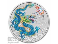 NOU!!! ARGINT 1 OZ 2024 AUSTRALIA - DRAGON ALBASTRU VERDE