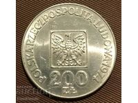 Poland. 200 zlotys 1974. 30 years. people's republic. Silver. UNC.