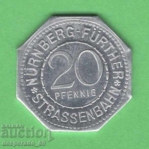 (¯`'•.¸ 20 пфенига 1921 ГЕРМАНИЯ (Nürnberg-Fürth ) aUNC 4 с цена 6.00 лв. | € 3.07 (¯`'•.¸ 20 пфенига 1921 ГЕРМАНИЯ (Nürnberg-Fürth ) aUNC 4 с цена 6.00 лв. | € 3.07