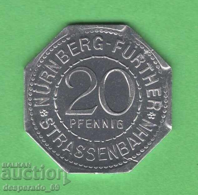 20 Pfennig 1921 GERMANY (Nürnberg-Fürth) aUNC10 with price 6.00 BGN | € 3.07 20 Pfennig 1921 GERMANY (Nürnberg-Fürth) aUNC10 with price 6.00 BGN | € 3.07