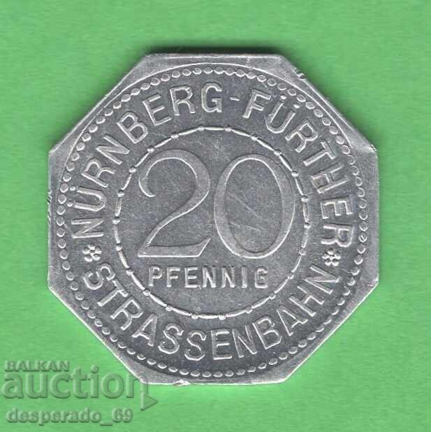 20 Pfennig 1921 GERMANY (Nürnberg-Fürth) aUNC12 with price 8.00 BGN | € 4.09 20 Pfennig 1921 GERMANY (Nürnberg-Fürth) aUNC12 with price 8.00 BGN | € 4.09