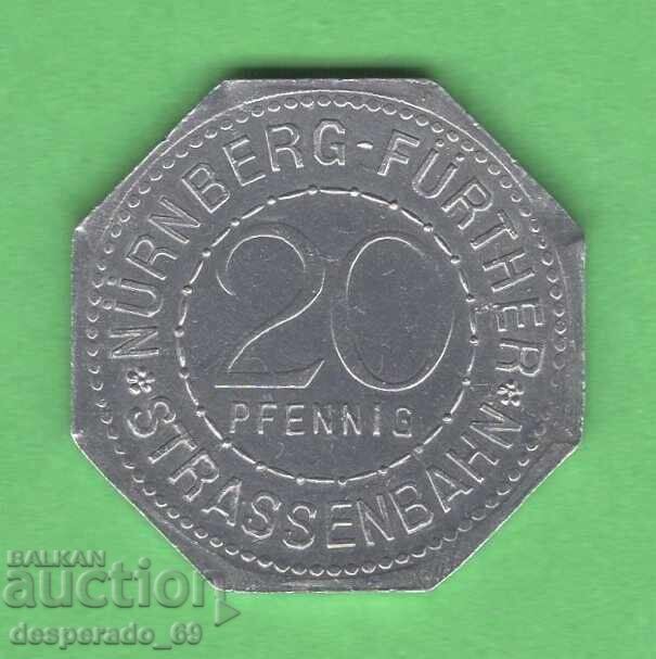 (¯`'•.¸ 20 πένινγκ 1921 ΓΕΡΜΑΝΙΑ (Nürnberg-Fürth ) aUNC15 με τιμή 8.00 BGN | € 4.09