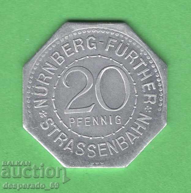 (¯`'•.¸ 20 πένινγκ 1921 ΓΕΡΜΑΝΙΑ (Nürnberg-Fürth) aUNC16 με τιμή 8.00 BGN | € 4.09