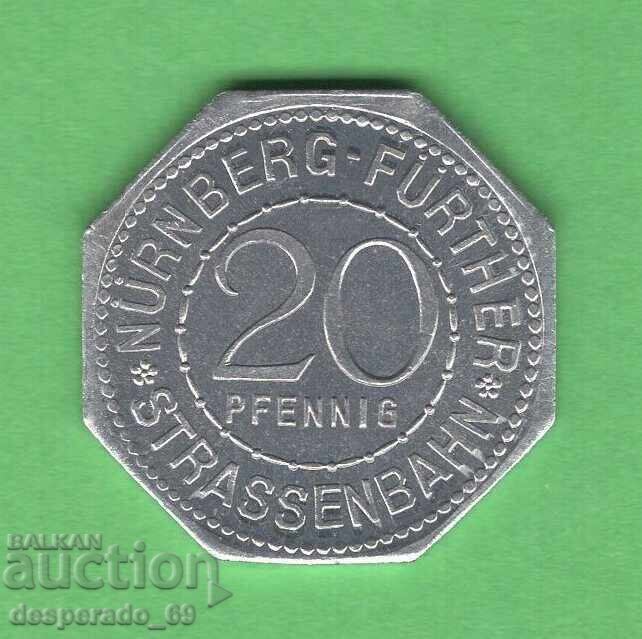 (¯`'•.¸ 20 pfennig 1921 GERMANIA (Nürnberg-Fürth) aUNC12 cu preț € 4.00 | 7.82 BGN (¯`'•.¸ 20 pfennig 1921 GERMANIA (Nürnberg-Fürth) aUNC12 cu preț € 4.00 | 7.82 BGN