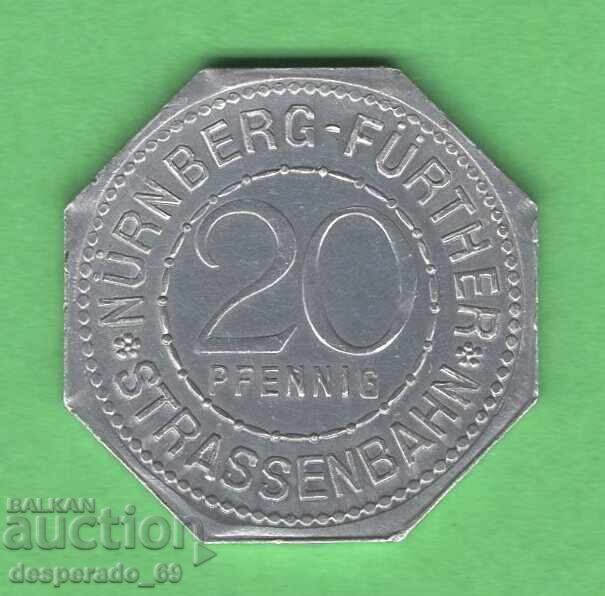 20 Pfennig 1921 GERMANY (Nürnberg-Fürth) aUNC26 with price 8.00 BGN | € 4.09 20 Pfennig 1921 GERMANY (Nürnberg-Fürth) aUNC26 with price 8.00 BGN | € 4.09