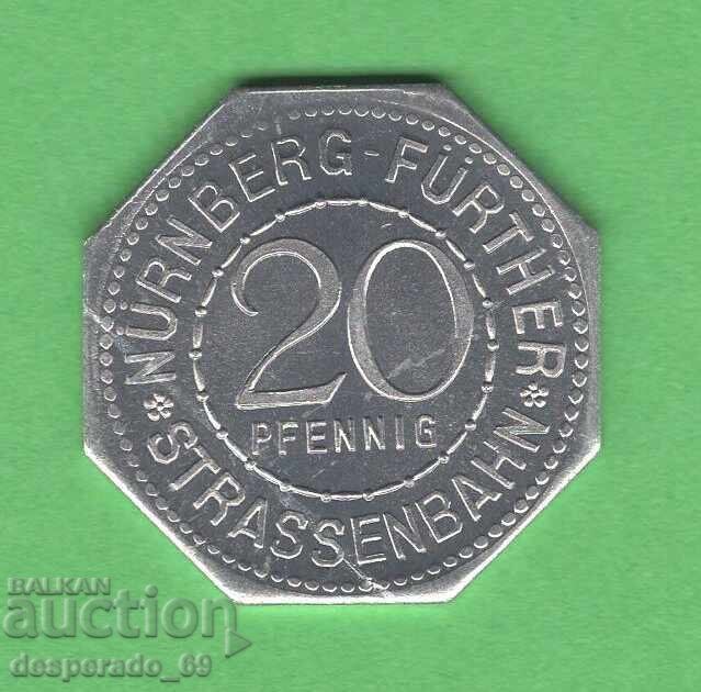 (¯`'•.¸ 20 πφένιγκ 1921 ΓΕΡΜΑΝΙΑ (Nürnberg-Fürth ) aUNC31 με τιμή € 4.00 | 7.82 BGN