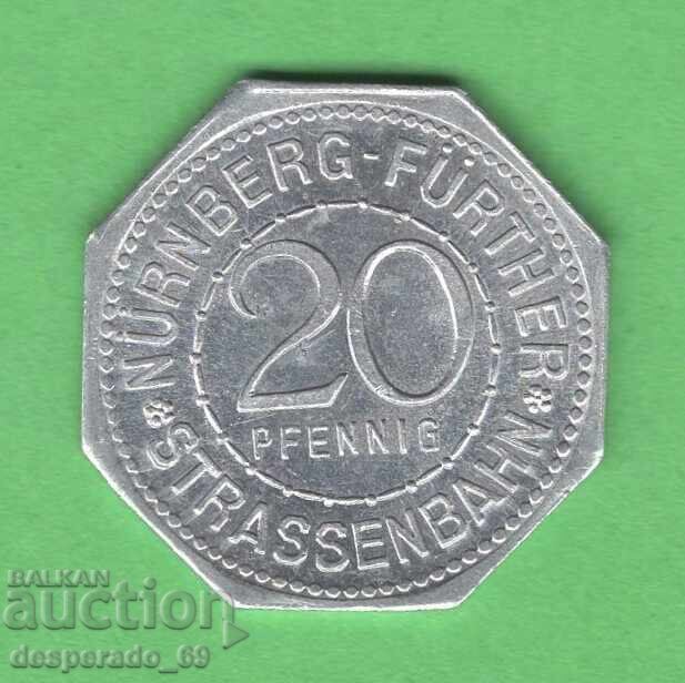 20 Pfennig 1921 GERMANY (Nürnberg-Fürth) aUNC30 with price 8.00 BGN | € 4.09 20 Pfennig 1921 GERMANY (Nürnberg-Fürth) aUNC30 with price 8.00 BGN | € 4.09