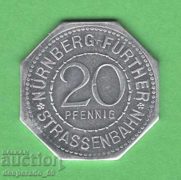 20 Pfennig 1921 GERMANY (Nürnberg-Fürth) aUNC21 with price 8.00 BGN | € 4.09 20 Pfennig 1921 GERMANY (Nürnberg-Fürth) aUNC21 with price 8.00 BGN | € 4.09