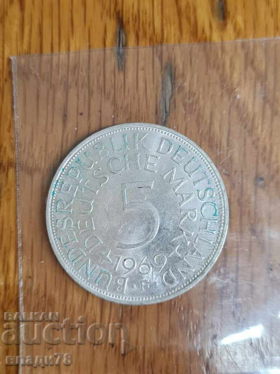 Silver coin 5 marks 1969