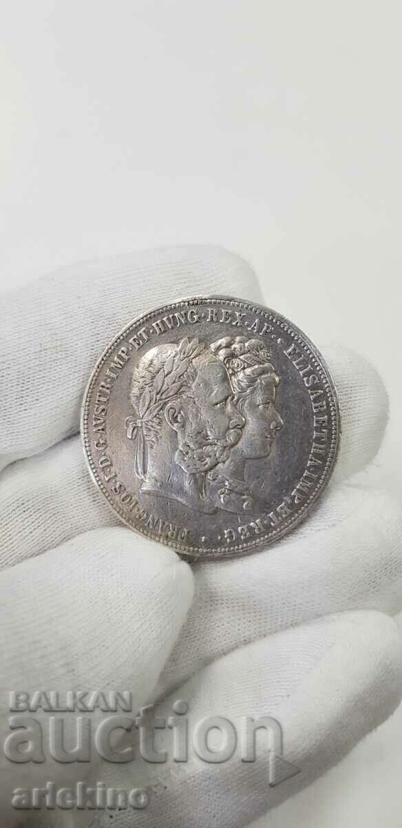 Rare 2 Florin Silver Coin The Wedding of Franz Joseph 1879