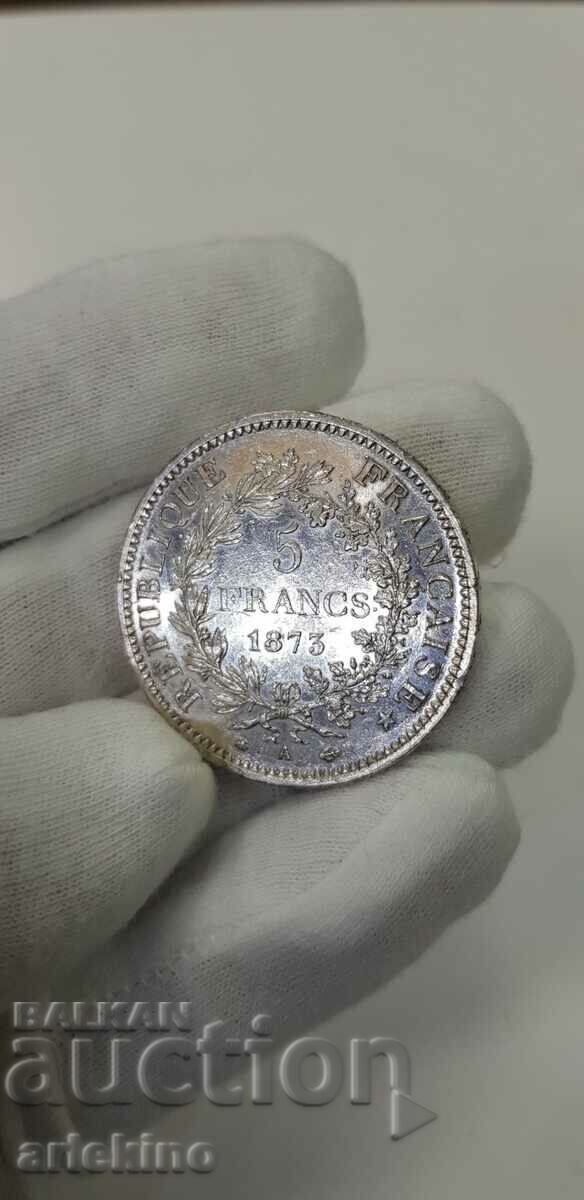 Moneda de colecție de argint de 5 franci din 1875 Franţa