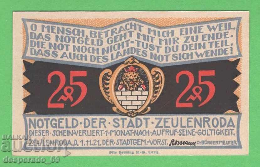 (¯`'•.¸NOTGELD (or. Zeulenroda) 1921 UNC - 25 pfennigi ´¯) cu preț € 1.40 | 2.74 BGN