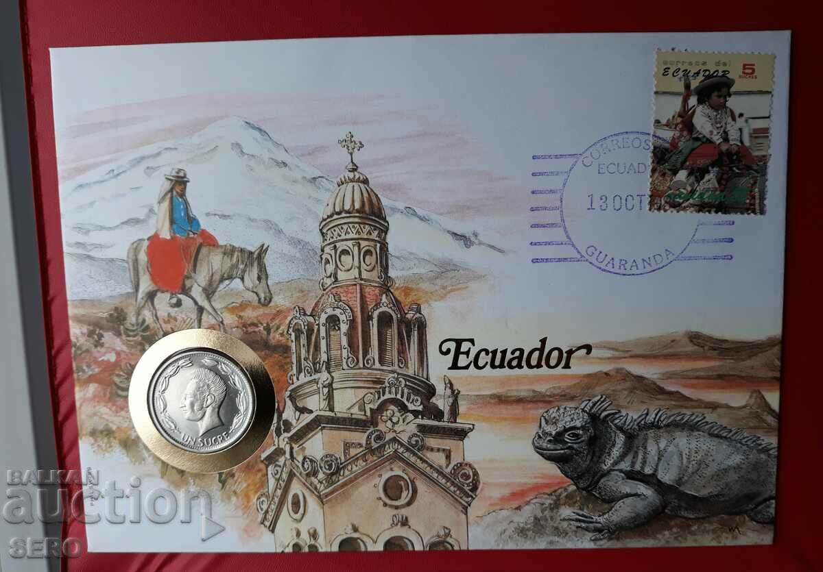 Ecuador-1 sucre 1985 and postage stamp in a beautiful envelope