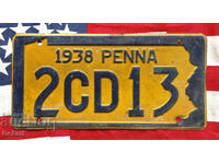 US license plate PENNSYLVANIA 1938