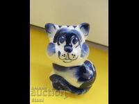 Gzhel style porcelain kitten figure/blue and white/, Russia