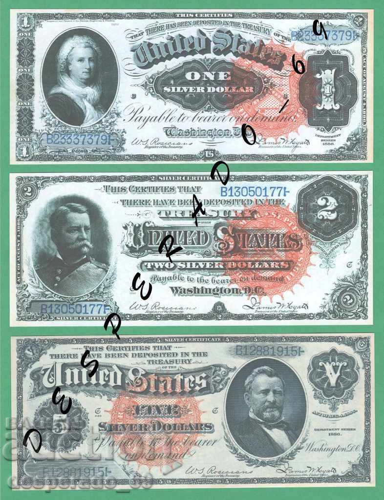 (¯`'•.¸(reproduction) USA 1886 UNC -5 pcs. banknotes¸.•'´¯) with price 15.00 BGN | € 7.67
