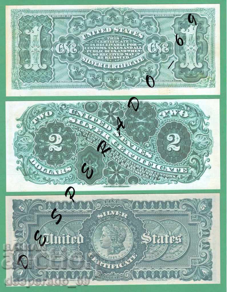 Auction  (¯`'•.¸(reproduction) USA 1886 UNC -5 pcs. banknotes¸.•'´¯)