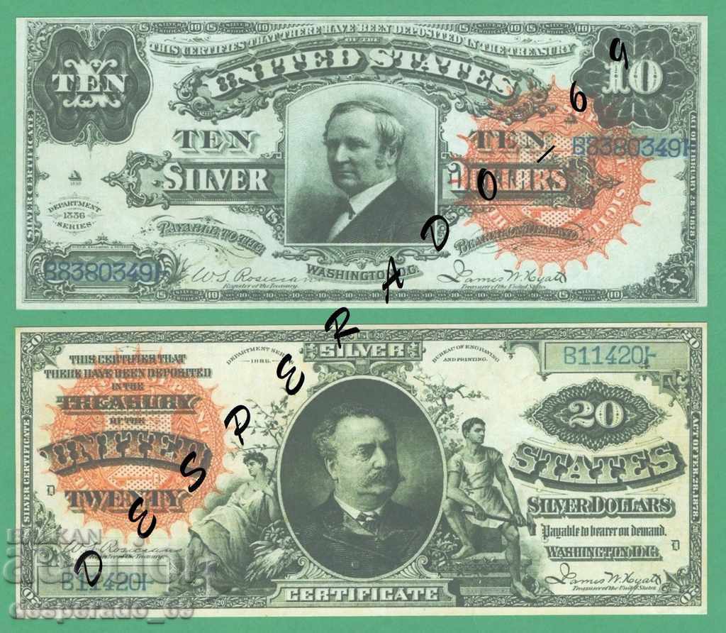Delivery of (¯`'•.¸(reproduction) USA 1886 UNC -5 pcs. banknotes¸.•'´¯)