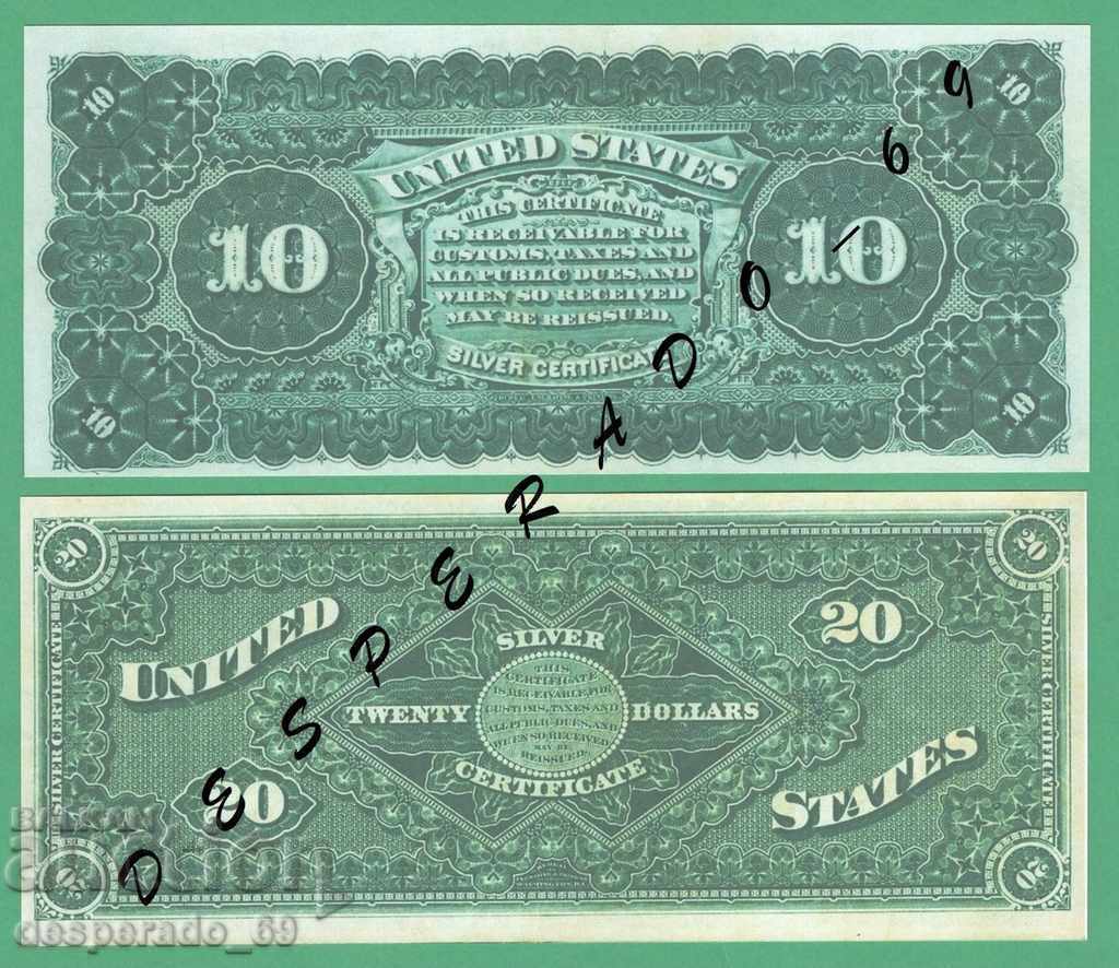 (¯`'•.¸(reproduction) USA 1886 UNC -5 pcs. banknotes¸.•'´¯) - 5