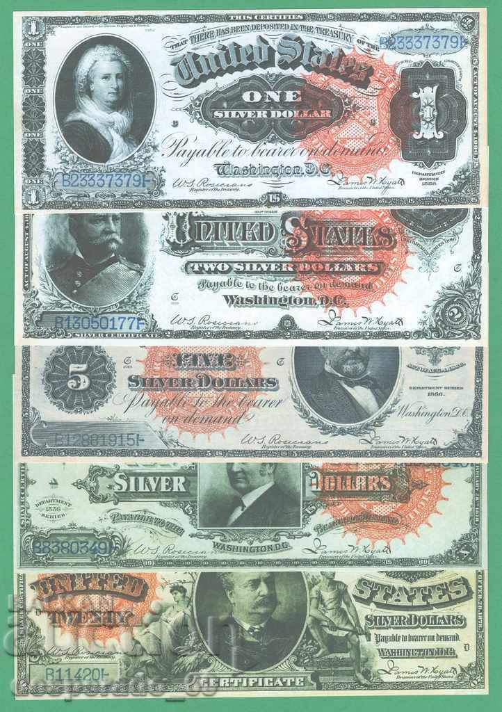 (¯`'•.¸(репродукция)  САЩ 1886 UNC -5 бр.банкноти¸.•'´¯)