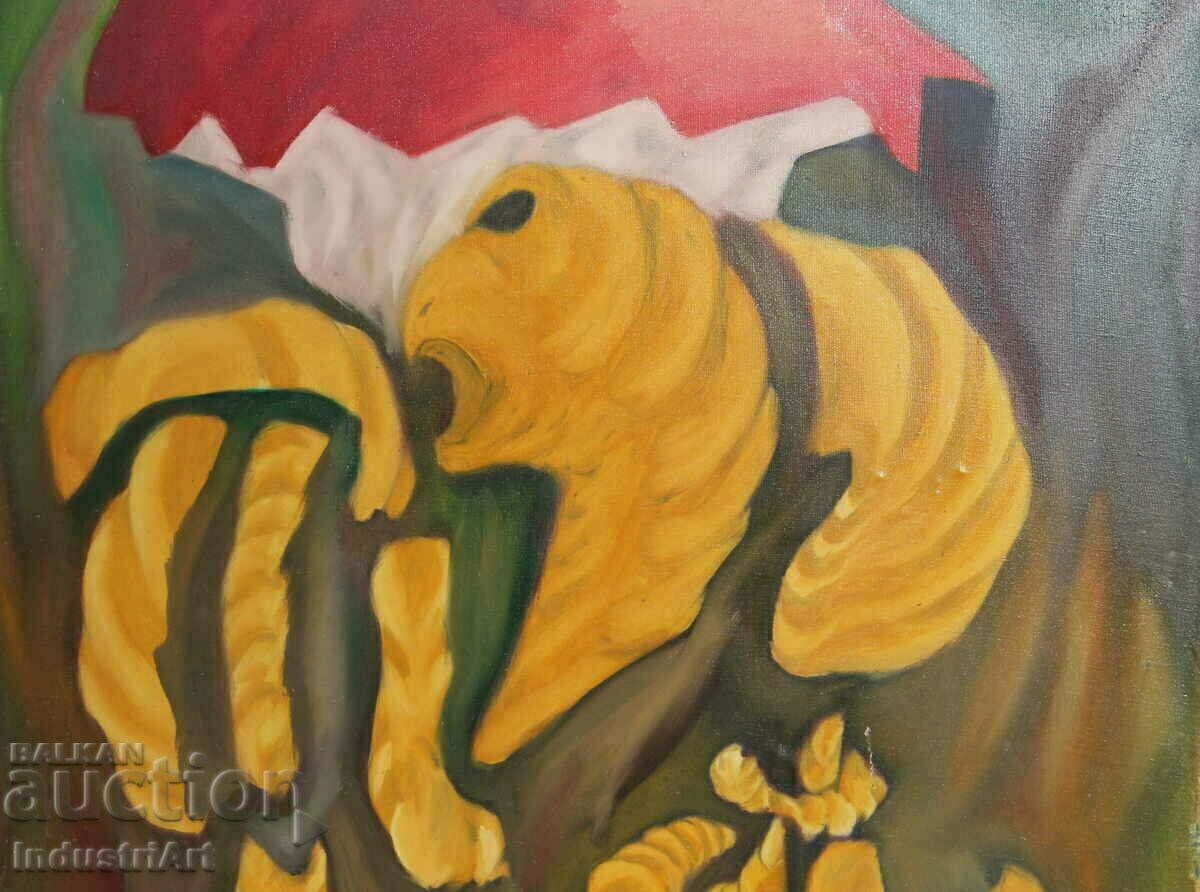 Delivery of Surrealist painting rotten apple with worms still life Delivery of Surrealist painting rotten apple with worms still life