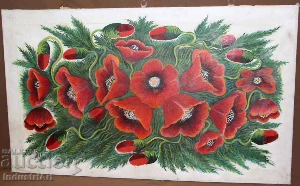 Auction Old oil painting Still life with poppies Auction Old oil painting Still life with poppies