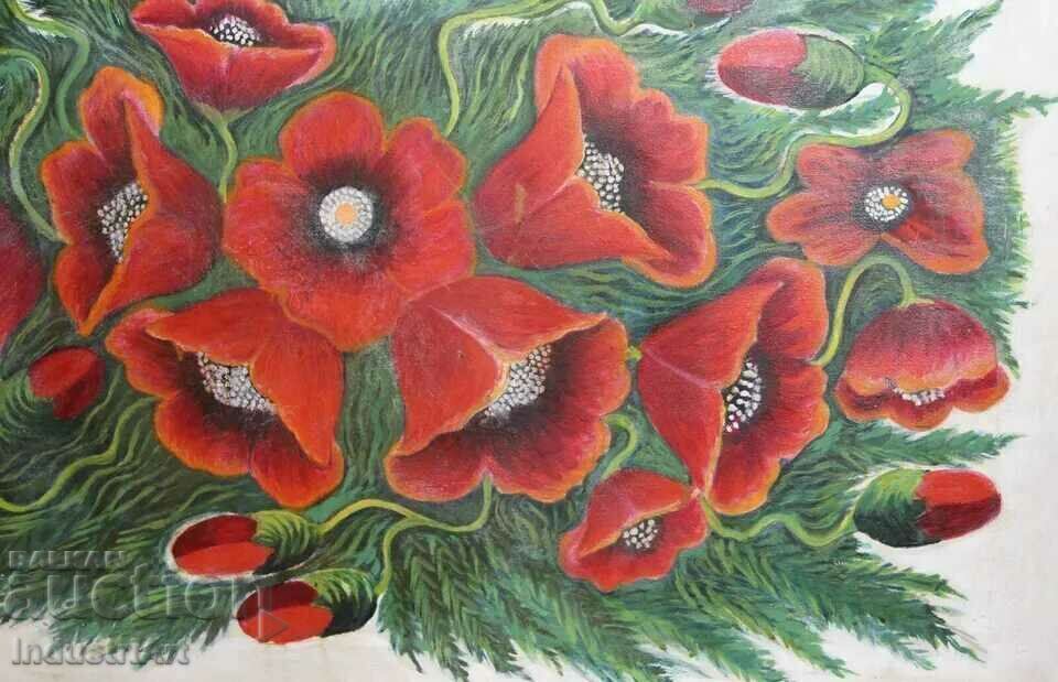 Old oil painting Still life with poppies - 5 Old oil painting Still life with poppies - 5