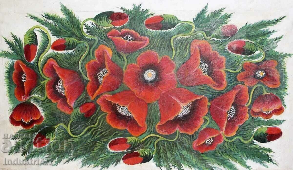 Old oil painting Still life with poppies - 6 Old oil painting Still life with poppies - 6