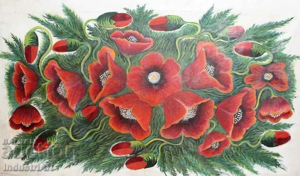 Old oil painting Still life with poppies - 7 Old oil painting Still life with poppies - 7