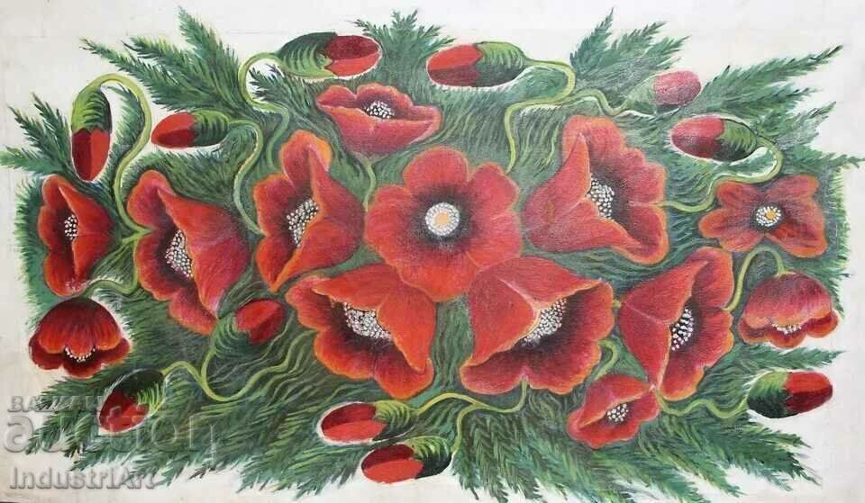 Old oil painting Still life with poppies Old oil painting Still life with poppies