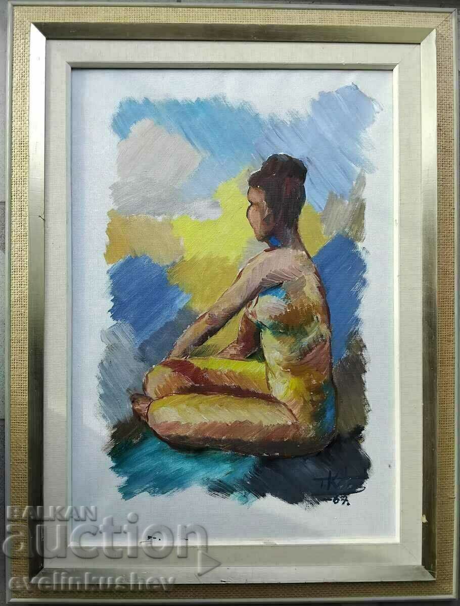Auction  Large oil painting of a nude female body