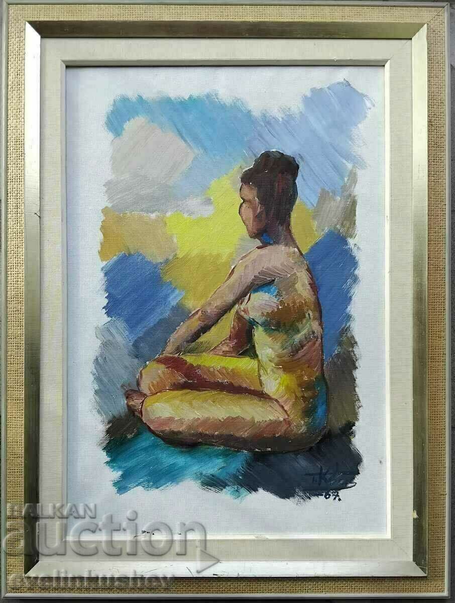 Large oil painting of a nude female body