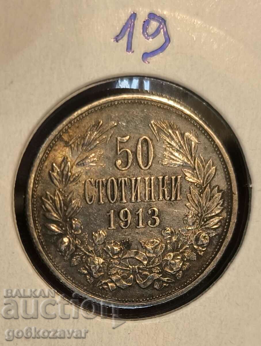 Bulgaria 50 de cenți 1913 Argint! Patină UNC