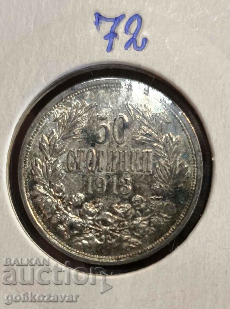 Bulgaria 50 de cenți 1913 Argint! Patină UNC