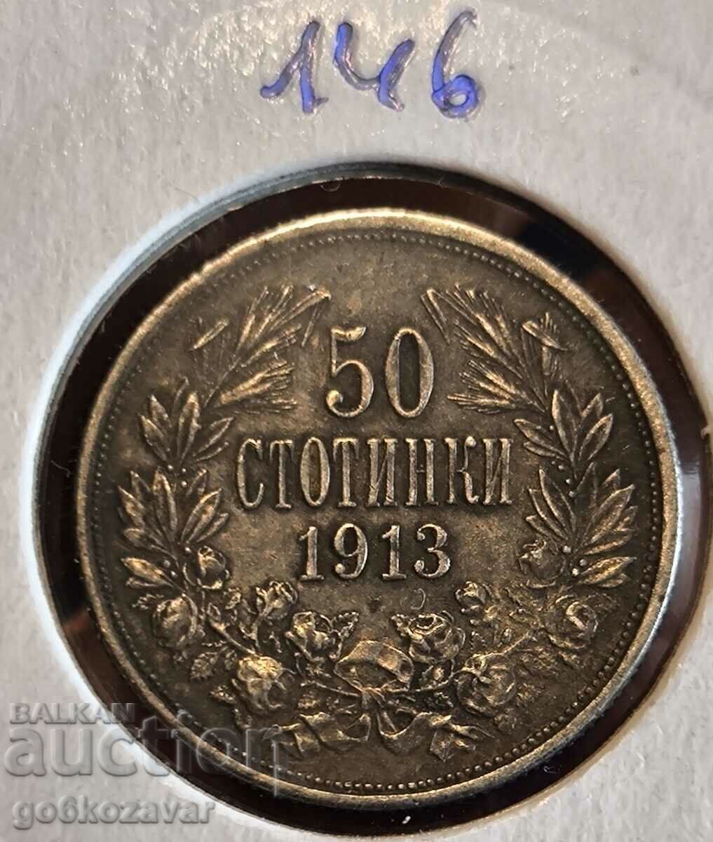 Bulgaria 50 de cenți 1913 Argint! Patină UNC Bulgaria 50 de cenți 1913 Argint! Patină UNC
