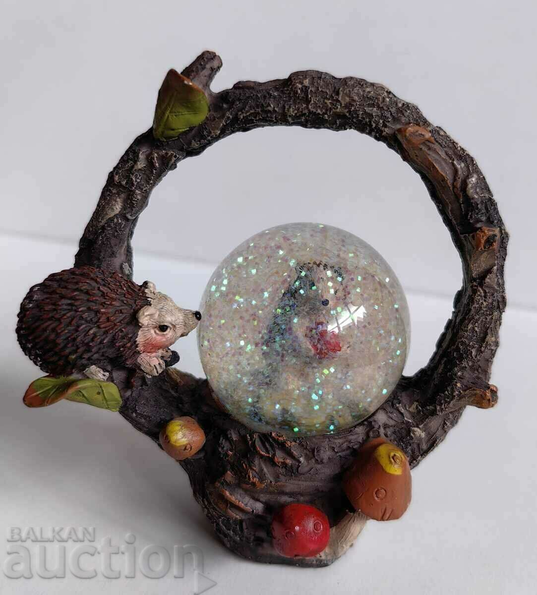 Auction . BEAUTIFUL SOUVENIR BALL WITH FALLING "SNOW" HEDGEHOG Auction . BEAUTIFUL SOUVENIR BALL WITH FALLING "SNOW" HEDGEHOG