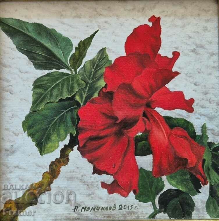 Petar Momchilov Hibiscus 2015 Vopsele unice in miniatura in ulei cu preț € 245.00 | 479.18 BGN