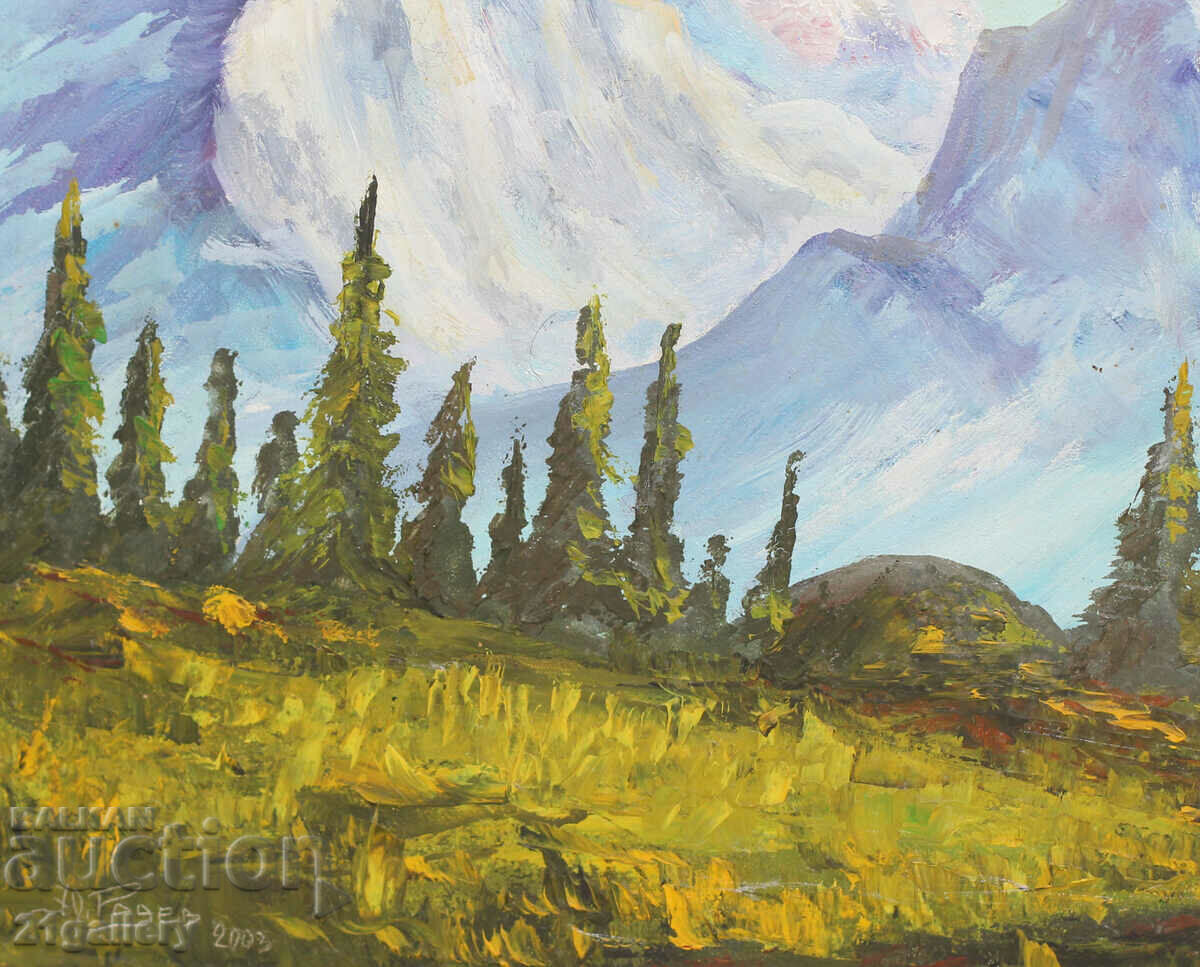 Delivery of Mountain landscape oil paints, signed 2003. Delivery of Mountain landscape oil paints, signed 2003.