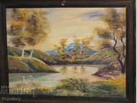 River landscape oil paints, signed 1993.