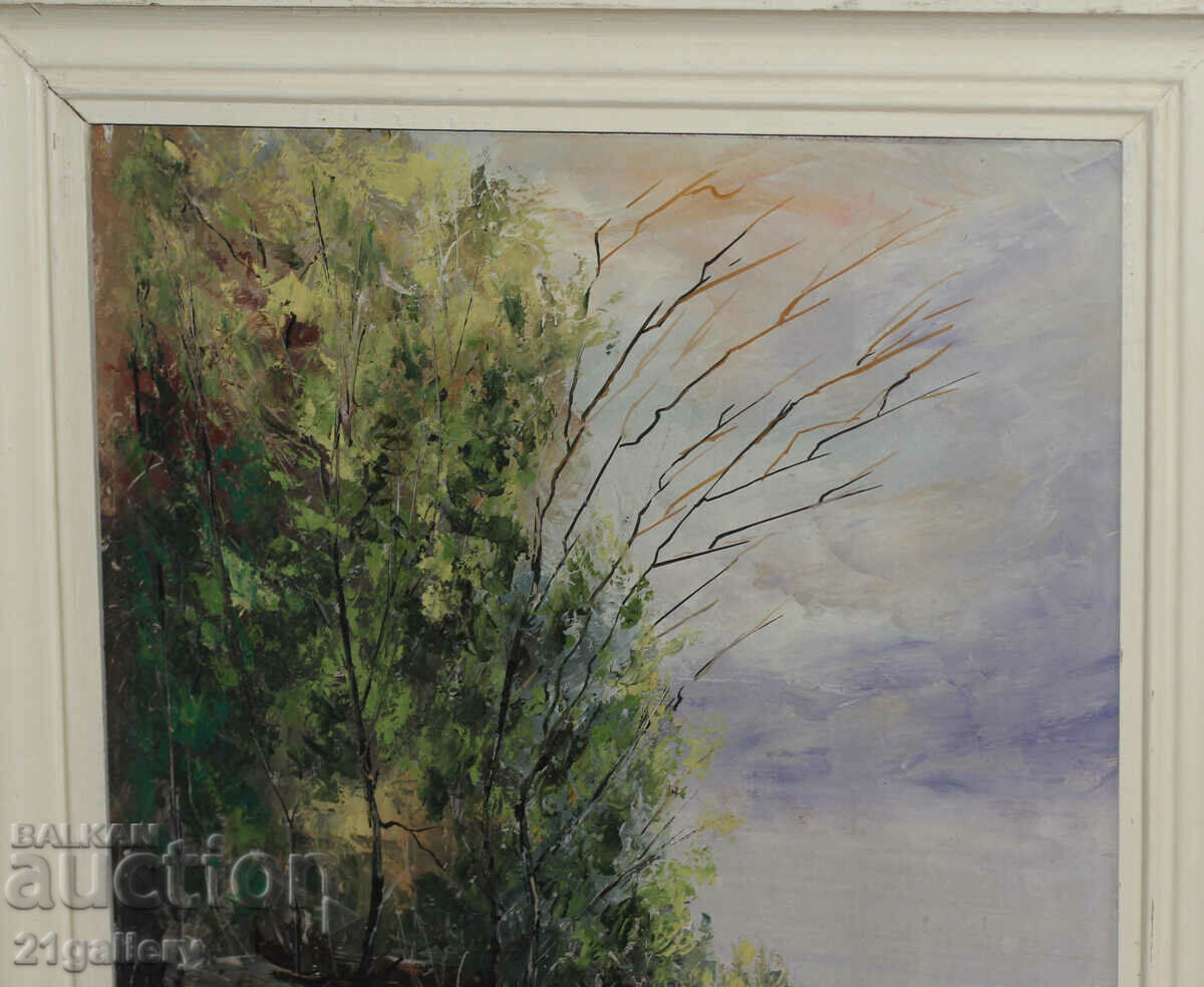 Delivery of River landscape oil paints, signed