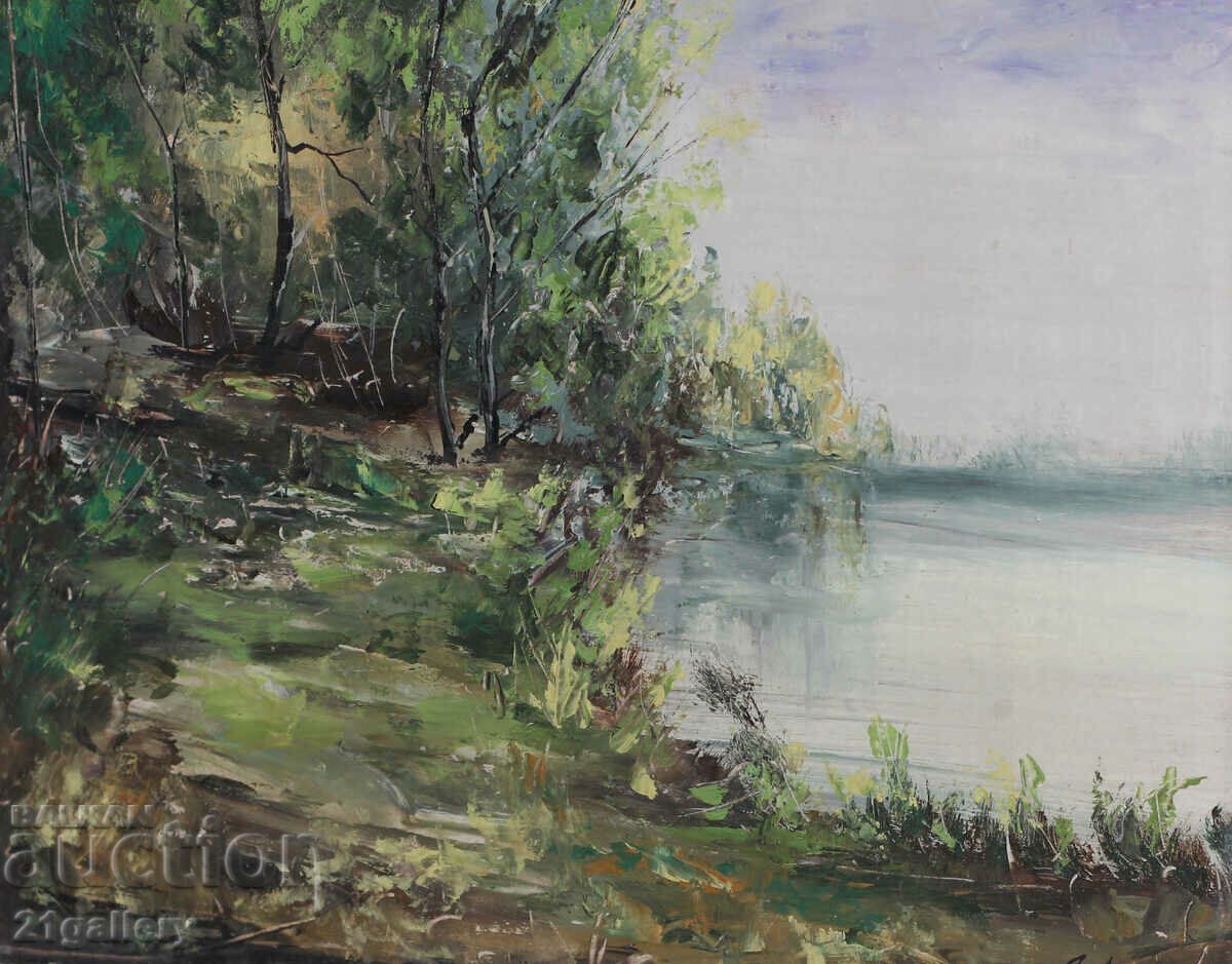 River landscape oil paints, signed - 6