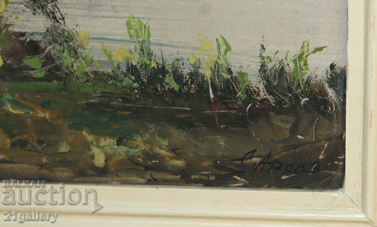 River landscape oil paints, signed - 7