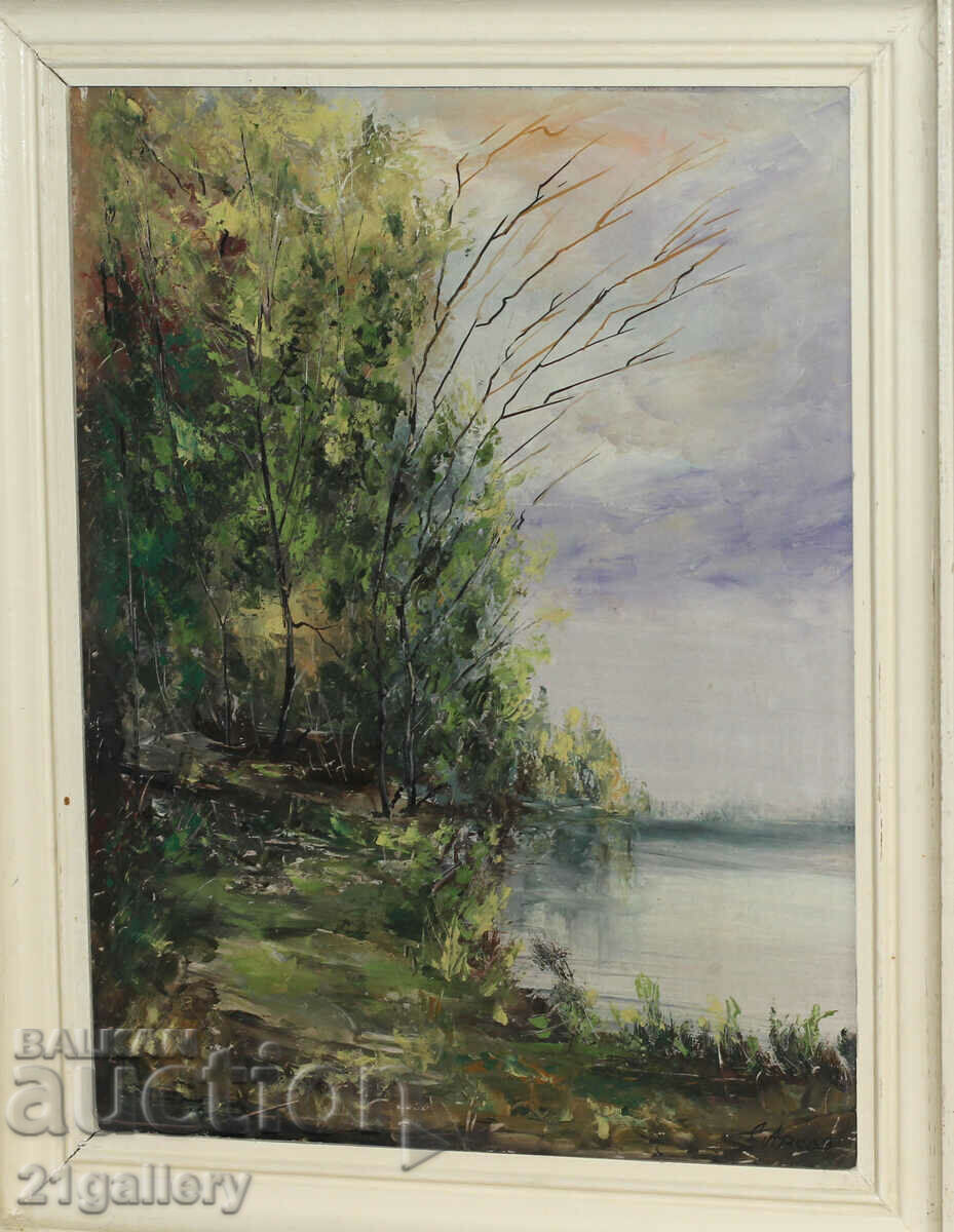 River landscape oil paints, signed
