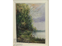 River landscape oil paints, signed