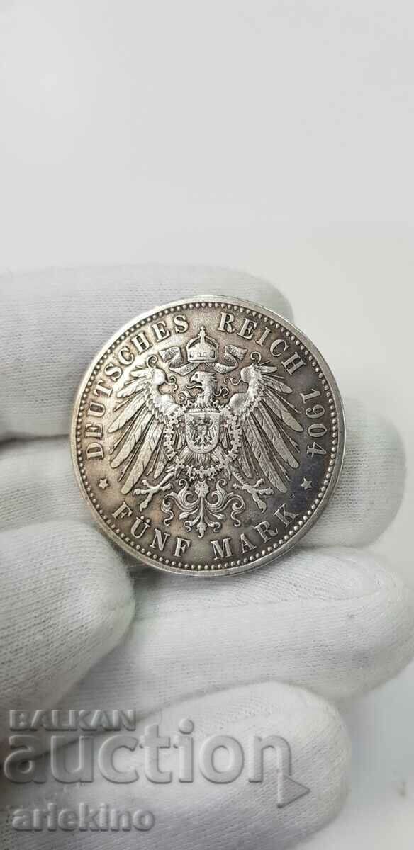 Silver collector's coin 5 Mari 1904 BAYERN - Germany