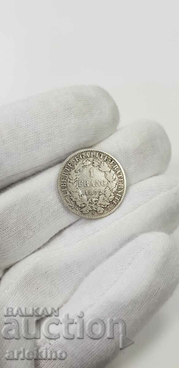Auction Rare 1 Franc 1872 Silver Coin. France Auction Rare 1 Franc 1872 Silver Coin. France