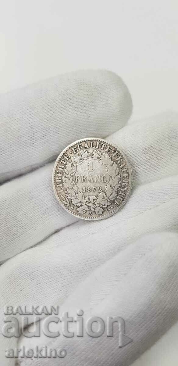 Rare 1 Franc 1872 Silver Coin. France Rare 1 Franc 1872 Silver Coin. France