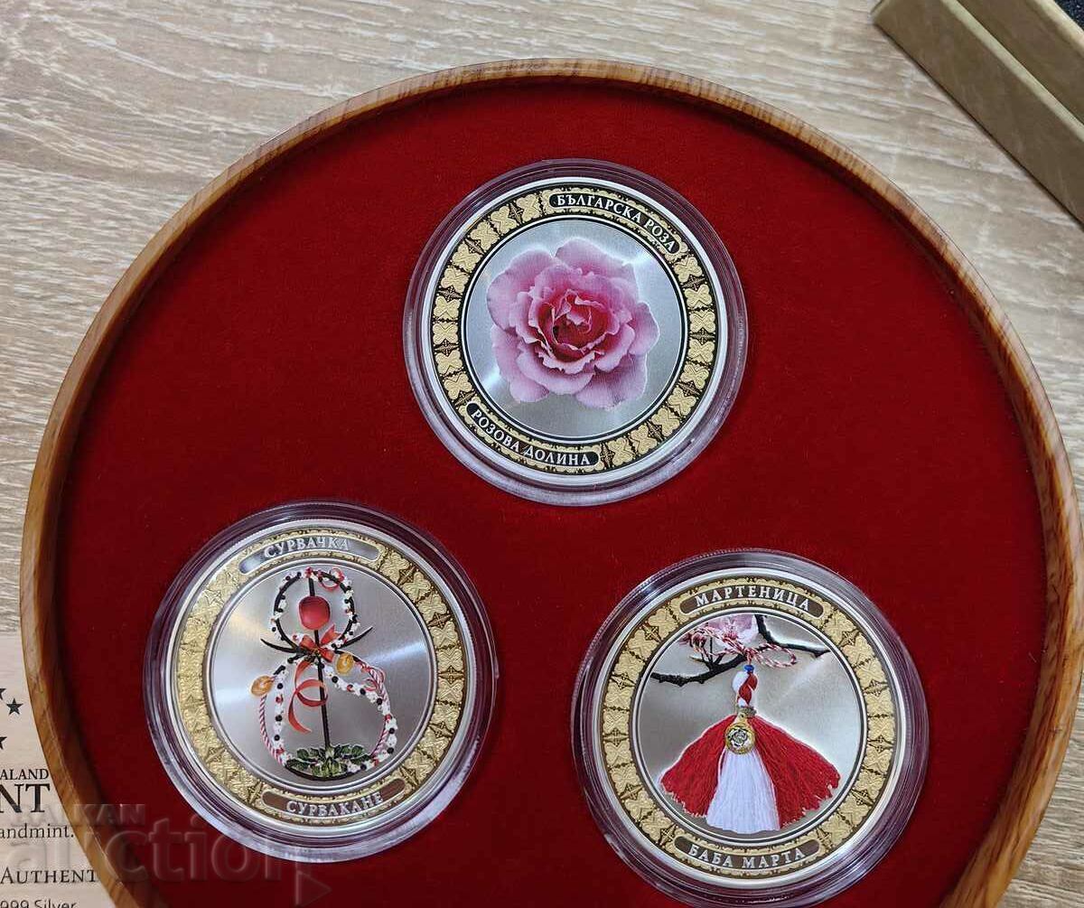 Серия от 3 монети - Българска роза , Сурвакане , Баба Марта