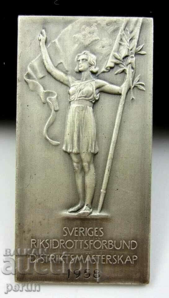 SWEDEN-AWARDED SPORTS PLAQUE-1958-ORIGINAL with price 14.99 BGN | € 7.66 SWEDEN-AWARDED SPORTS PLAQUE-1958-ORIGINAL with price 14.99 BGN | € 7.66