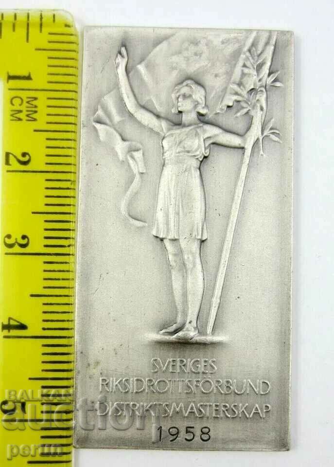 Auction SWEDEN-AWARDED SPORTS PLAQUE-1958-ORIGINAL Auction SWEDEN-AWARDED SPORTS PLAQUE-1958-ORIGINAL
